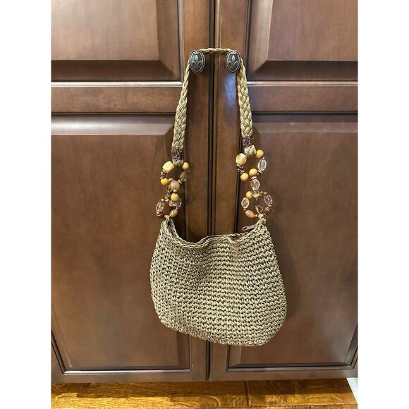 Capelli Straworld  Shoulder Bag Brown with‎ Beaded Circles on Handle - Picture 7 of 14